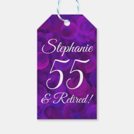 Elegante Paars 55 en Gepensioneerde Pensioen Cadeaulabel