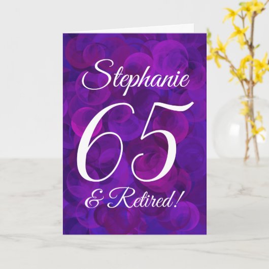 Elegante Paars 65 en Gepensioneerd Gelukkig Pensio Kaart (Gele Bloem)