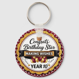 Elegante Paars Goud Glitter Verjaardag Ster Persoo Sleutelhanger