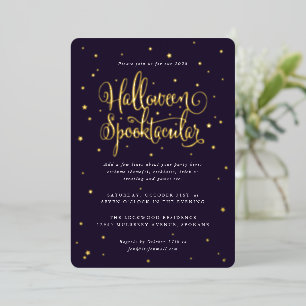 Elegante Paars/Goud Halloween Spooktacular + Sterr Folie Uitnodiging