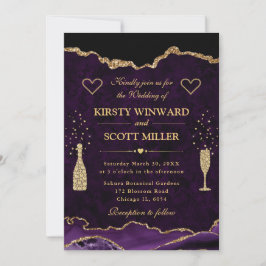 Elegante Paars & Goud Nep Glitter Agaat Bruiloft Kaart