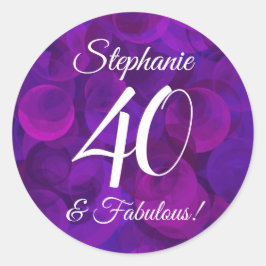 Elegante Paarse 40 en Fabulous Birthday Favor Ronde Sticker