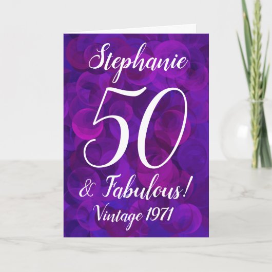Elegante Paarse 50 en Fabulous Birthday Gepersonal Kaart (Voorkant)