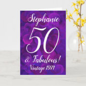 Elegante Paarse 50 en Fabulous Birthday Gepersonal Kaart (Gele Bloem)