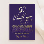Elegante Paarse 50ste verjaardag Folie dank u kaar Folie Uitnodiging