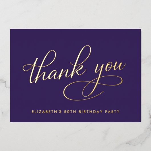 Elegante Paarse 50ste verjaardag Folie dank u kaar Folie Uitnodiging (Voorkant)