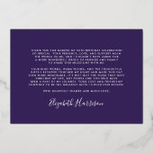 Elegante Paarse 50ste verjaardag Folie dank u kaar Folie Uitnodiging (Achterkant)