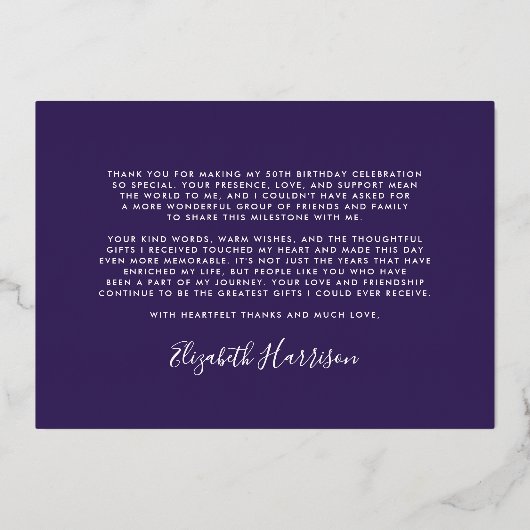 Elegante Paarse 50ste verjaardag Folie dank u kaar Folie Uitnodiging
