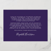 Elegante Paarse 70ste verjaardag Folie dank u kaar Uitnodiging (Achterkant)