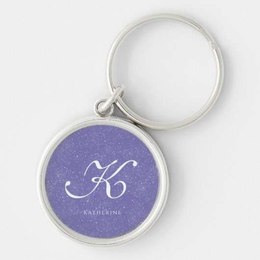 Elegante Paarse aangepaste monogram naam Sleutelhanger (Voorkant)
