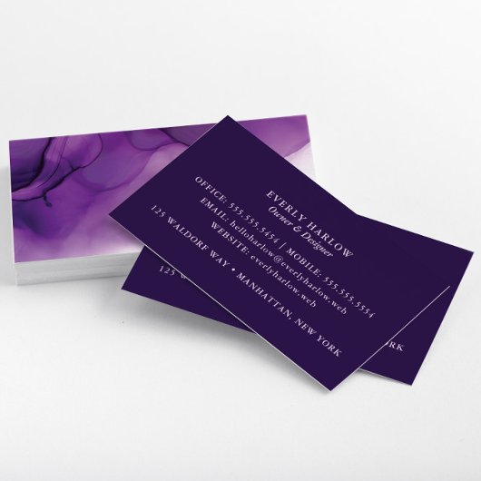 Elegante Paarse Abstracte Alcohol Ink Art Visitekaartje