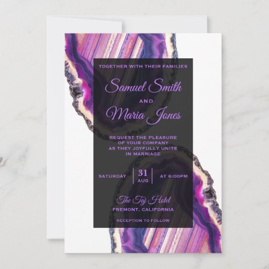 Elegante Paarse agaat bruiloft uitnodiging (Voorkant)