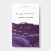 Elegante Paarse Agaat Script Custom Employee Badge (Back)