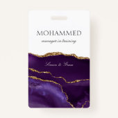 Elegante Paarse Agaat Script Custom Employee Badge (Achterkant)
