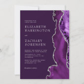 Elegante Paarse Agaat Silver Plum QR Code Wedding Kaart (Voorkant)