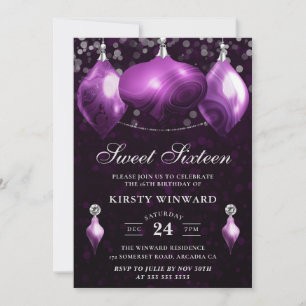 Elegante Paarse Agaat Winter Kogels Sweet 16 Kaart
