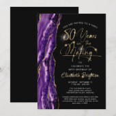 Elegante Paarse agaat zwart goud 80e verjaardag Kaart (Voorkant / Achterkant)