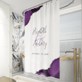 Elegante Paarse Agate Zilveren Huwelijkscadeau Douchegordijn
