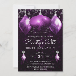 Elegante paarse agaten kerstballen 21e verjaardag kaart