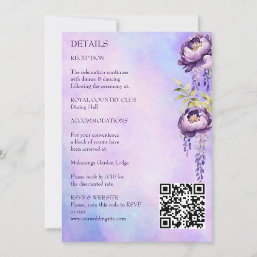 Elegante paarse alles in een bruiloft sjabloon kaart (Achterkant)