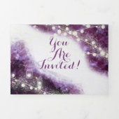 Elegante Paarse Amethist Kristal Geode Trouw Drieluik Uitnodiging (Cover)