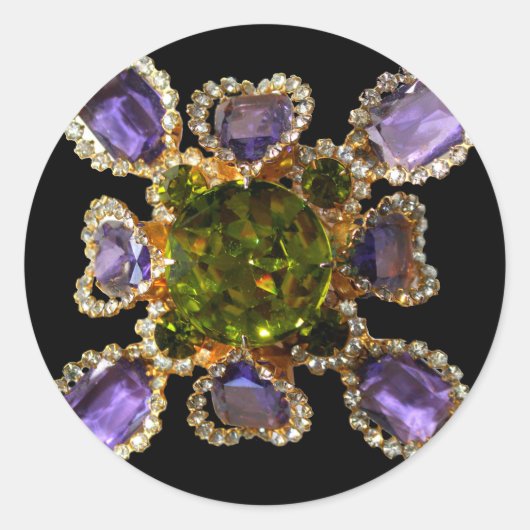 Elegante Paarse Amethyst Diamonds Emeralds Ronde Sticker (Voorkant)