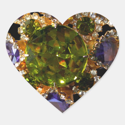 Elegante Paarse Amethyst Diamonds Smaragden sierad Hart Sticker (Voorkant)