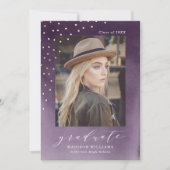 Elegante Paarse Aquarel Foto Afstuderen Aankondiging (Voorkant)