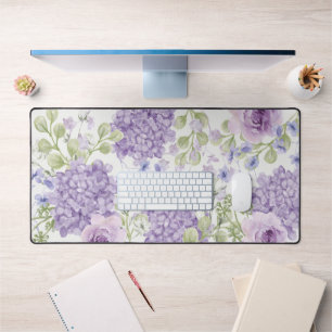 Elegante paarse aquarel grote bloemendeskmat bureaumat