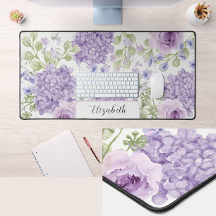 Elegante paarse aquarel grote bloemendeskmat bureaumat