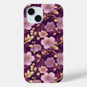 Elegante Paarse Aziatische Bloemmotieven iPhone 15 Case