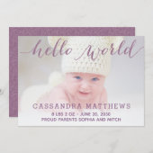 Elegante Paarse Baby geboortefotoaankondiging Aankondiging (Voorkant / Achterkant)