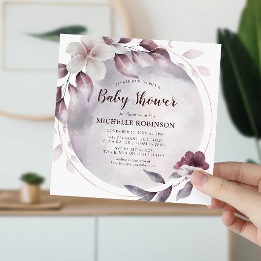 Elegante paarse babyshower uitnodiging