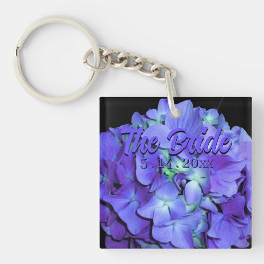 Elegante Paarse blauw Hydrangeas bloemen de bruid Sleutelhanger (Voorkant)