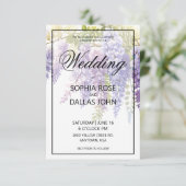 Elegante paarse blauw waterverf wisteria bruiloft kaart (Staand voorkant)