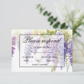 Elegante paarse blauw waterverf wisteria bruiloft RSVP kaartje (Staand voorkant)