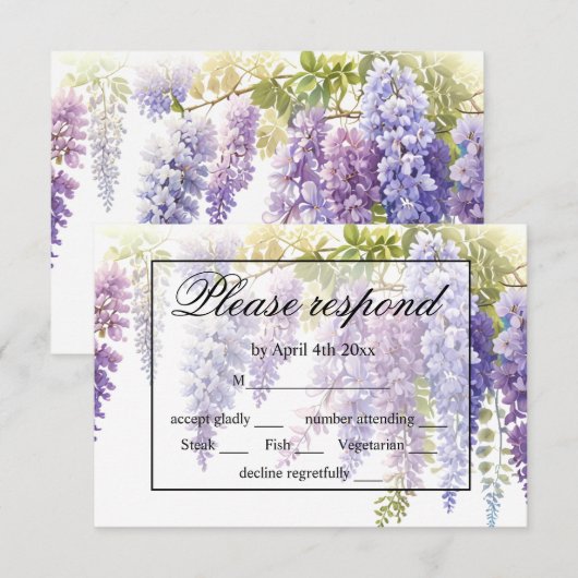 Elegante paarse blauw waterverf wisteria bruiloft RSVP kaartje (Voorkant / Achterkant)