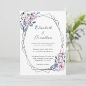 Elegante Paarse Blauwe Bloemen Geometrische Bruilo Kaart (Staand voorkant)
