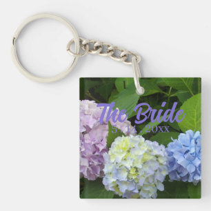 elegante paarse blauwe bloemen hydrangea de Bruid Sleutelhanger