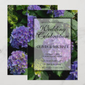 Elegante paarse blauwe bloemenhortensia bruiloft kaart (Voorkant / Achterkant)