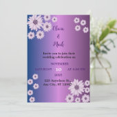 Elegante Paarse Blauwe Gradient Daisy Flower bruil Kaart (Staand voorkant)