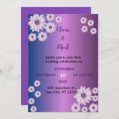 Elegante Paarse Blauwe Gradient Daisy Flower bruil Kaart (Voorkant / Achterkant)