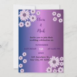 Elegante Paarse Blauwe Gradient Daisy Flower bruil Kaart
