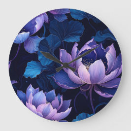 Elegante Paarse Blauwe Lotus Dark Wall Klok