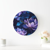 Elegante Paarse Blauwe Lotus Dark Wall Klok (Huis)