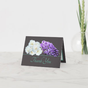 Elegante paarse blauweregen en witte rozen Dank je Kaart