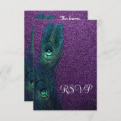 Elegante Paarse Blauwgroen Blauwe Peacock Bruiloft Kaart (Voorkant / Achterkant)