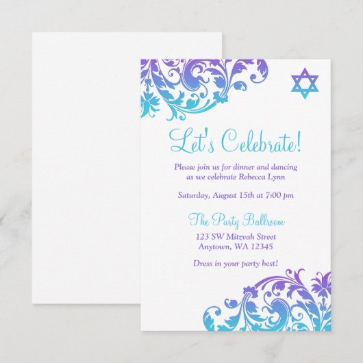 Elegante Paarse Blauwgroen bloeiende bat mitswa-re Kaart (Voorkant / Achterkant)