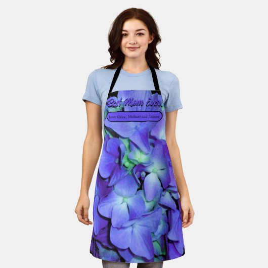 Elegante paarse blauwgroen bloemhortensia's schort (Gedragen)