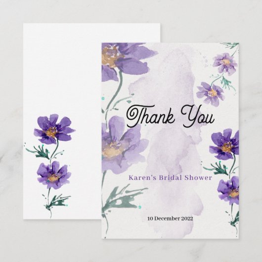 Elegante paarse bloem bedankkaart (Voorkant / Achterkant)